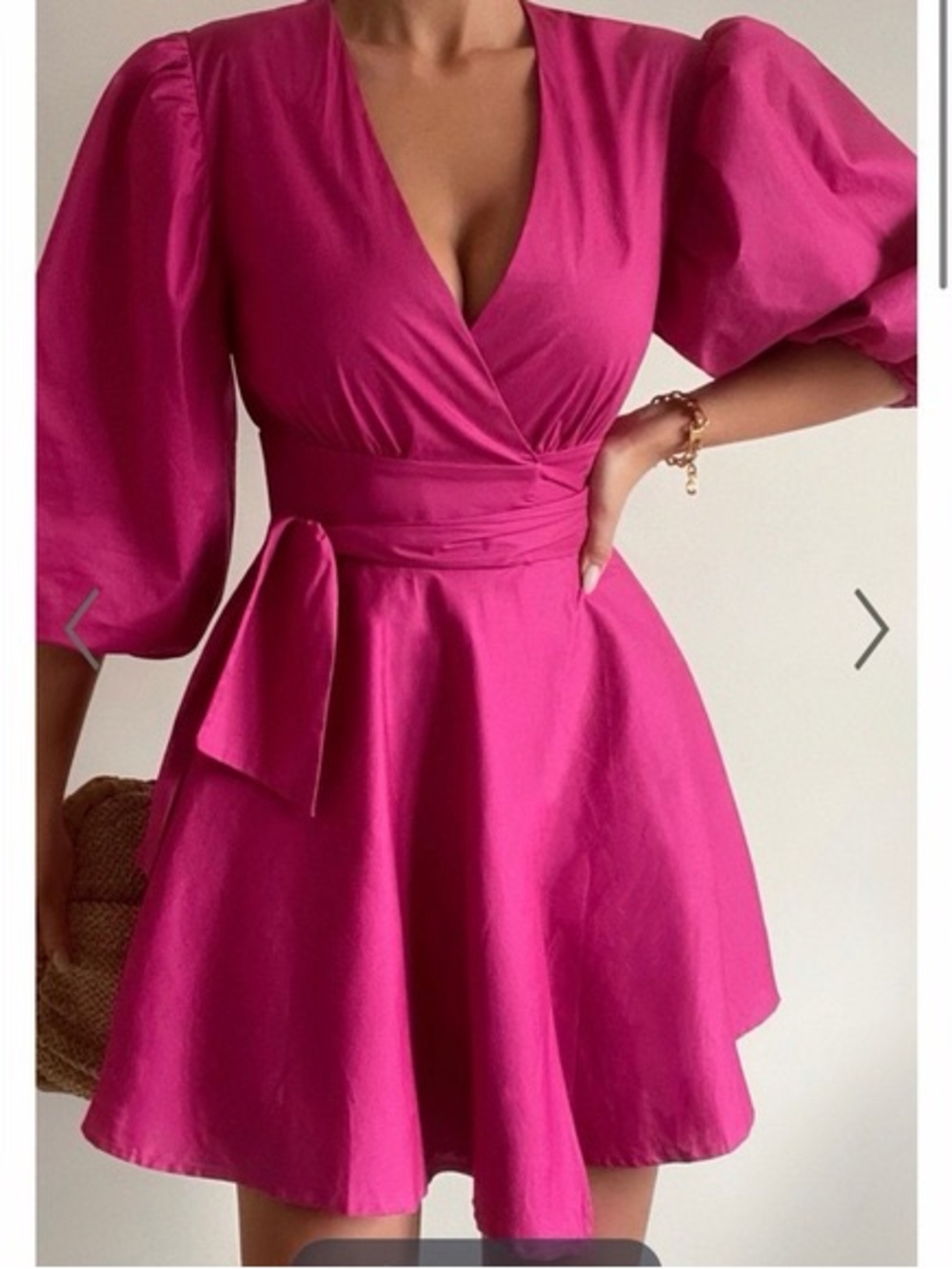 Showpo Zyla Hot Pink Wrap Mini Dress with Puff Sleeves Small Preppy Sorority